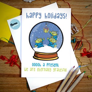 Carte de Noël d'aliens Toy Story « Nous sommes éternellement reconnaissants » - carte de Noël drôle, carte de Noël Toy Story, carte de Noël d'aliens, griffe