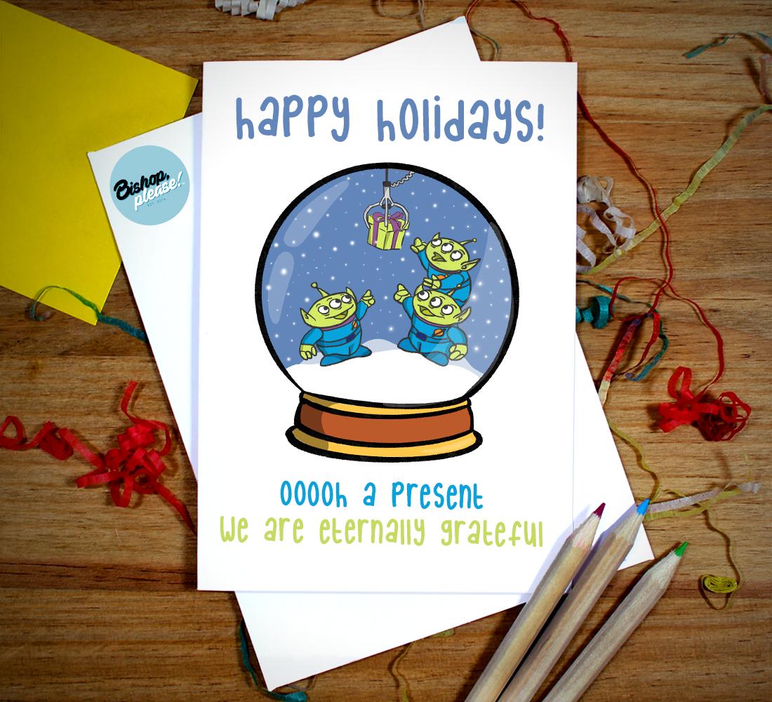 Tarjeta navideña de extraterrestres de Toy Story 'Estamos eternamente agradecidos' - Tarjeta navideña divertida, Tarjeta navideña de Toy Story, Tarjeta navideña de extraterrestres, Garra