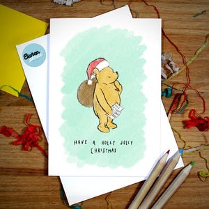 Carte de Noël Winnie l'ourson « Holly Jolly Christmas » - jolie carte de Noël, carte douce, carte de joyeux Noël, carte Winnie l'ourson