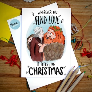 Carte de chant de Noël des Muppets « Where you find love it feels like Christmas » - Les Muppets, carte de Noël drôle, Michael Caine, grenouille Kermit