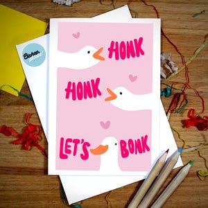 Carte de Saint-Valentin drôle d'oie - « Honk Honk Let's Bonk », carte de Saint-Valentin coquine, Saint-Valentin, carte d'amour, carte d'oie, Bonk, Honk, oies