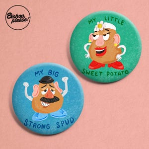 Mr and Mrs Potato Head - Couples Badge Set - Toy Story, Pixar Movie, 2 Badges, Button, Potato Head, Valentines Gift, Love Present, Couple,