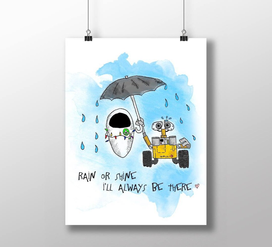 CUTE Wall-e Pixar Inspired A4 Print - Walle and Eve