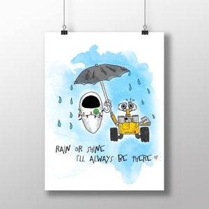 CUTE Wall-E Pixar Inspired A4 Print - Walle and Eve Anniversary, Birthday, Valentines