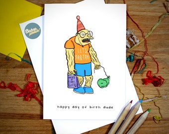 Hans Moleman Funny Birthday Card - Happy Day of Birth Dude! Simpsons Inspired Card, Springfield, Homer, Marge, Bart, Lisa, 90s, The Nineties