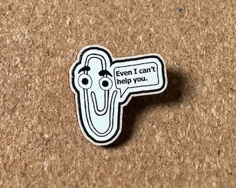 Clippy, Microsoft Word - Wooden Pin Brooch - Illustrated Wood Pin
