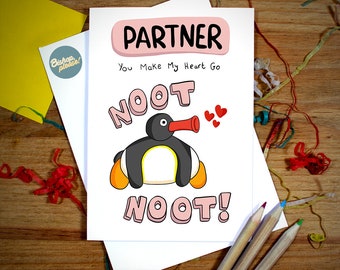 Partner Pingu Valentinstagskarte - Partner, Valentinstagskarte, Noot Noot, Jahrestag, Valentinstag, Grußkarte, niedlich, lustige Karte