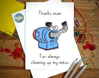 Funny Mothers Day Card - Noo Noo from Teletubbies! Thanks for cleaning up my mess, Card for Mum, 90s TV Show, Mother, Mum, Mom, Mothers Day
