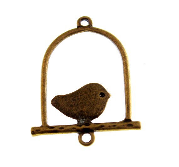 Doux Petit Oiseau Dans Une Cage à Trouver Finition Bronze Vieilli