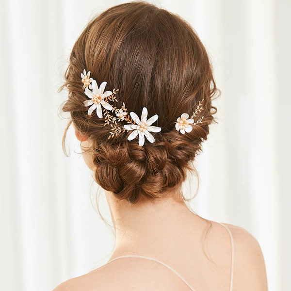 Pinces à cheveux fleurs, Or, accessoire de cheveux de mariage, mariée, demoiselles d'honneur, épingles à cheveux fleuries, marguerite