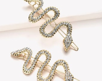Diamond Snake set of 2 hair clips, Gold, Silver, Wedding hair accessories, diamanté bling, Gold with diamanté, Bride, Bridesmaids
