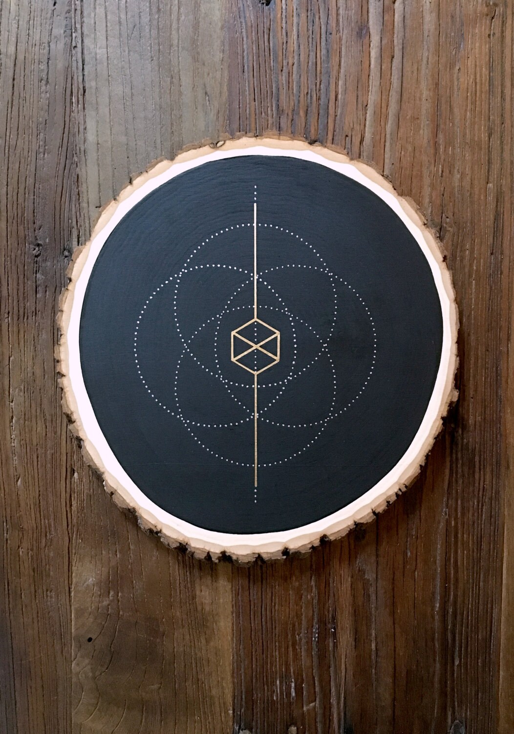 Geometric Minimal Illustration on Wood Slice Etsy