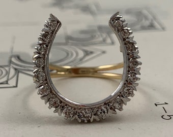 Vintage Diamond Horseshoe - Size 8 - Cocktail Ring - White Gold