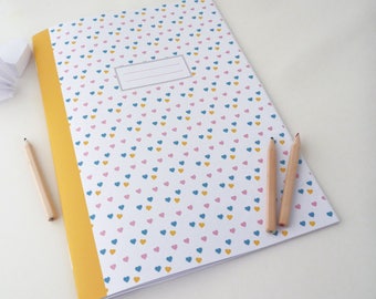 Large illustrated 20x28cm notebook with little hearts