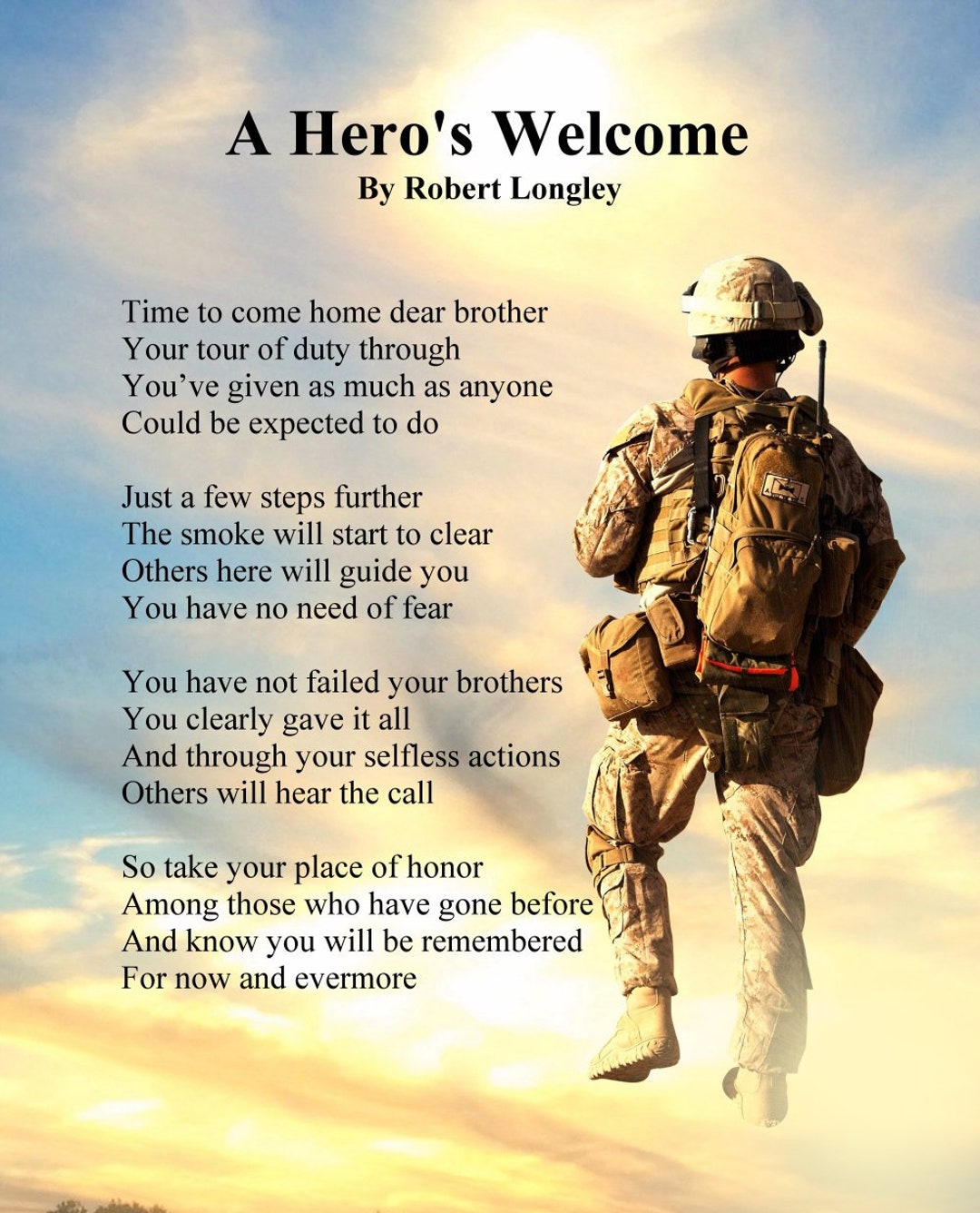 A Heros Welcome Army Memorial Poem Printable