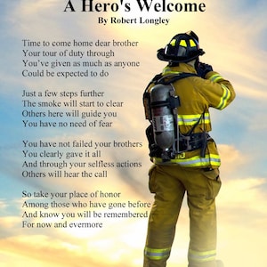 A Hero&#39;s Welcome - Firefighter memorial poem printable