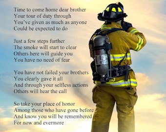 A Hero's Welcome - Firefighter memorial poem printable