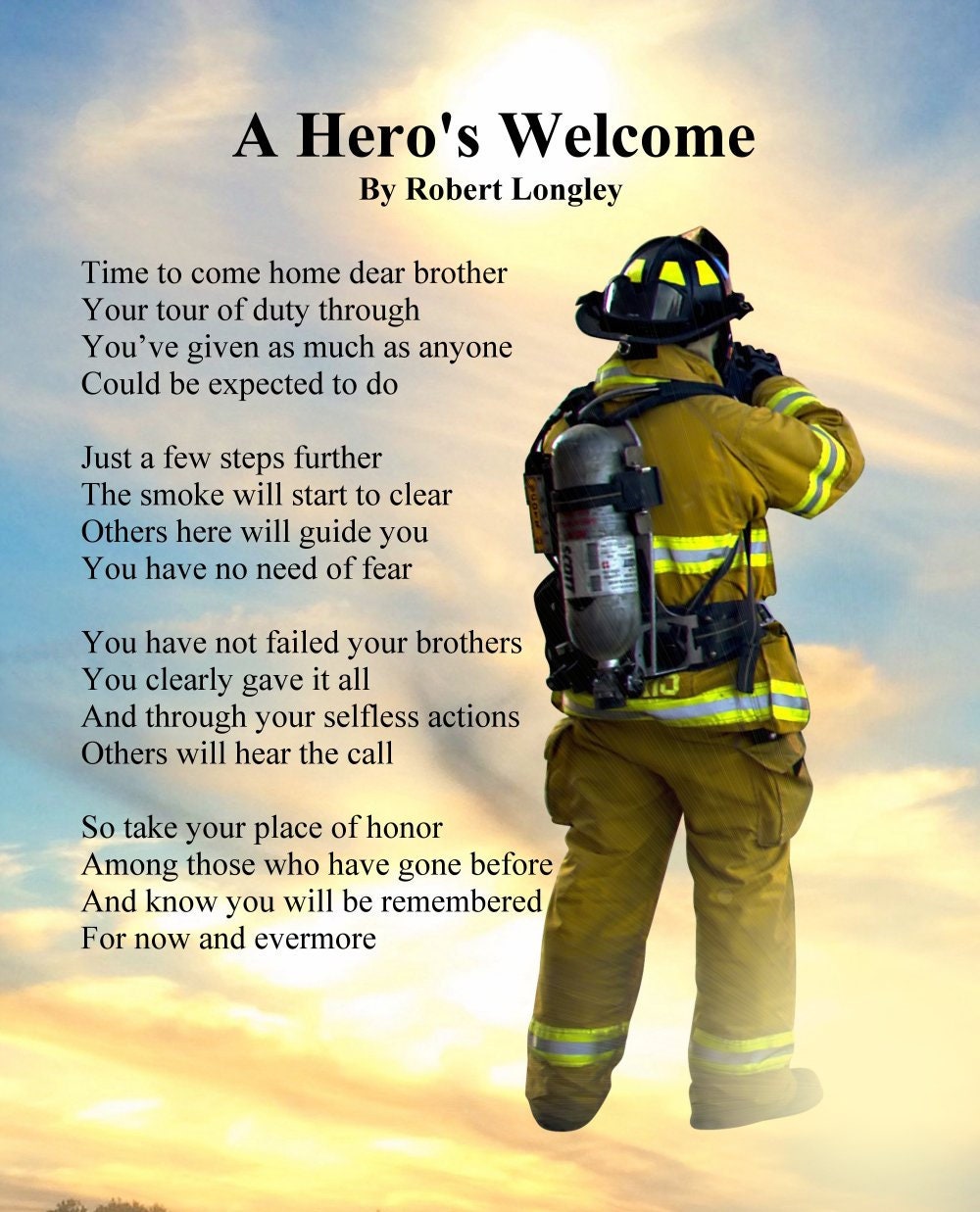 A Hero's Firefighter Memorial Poem Printable Etsy