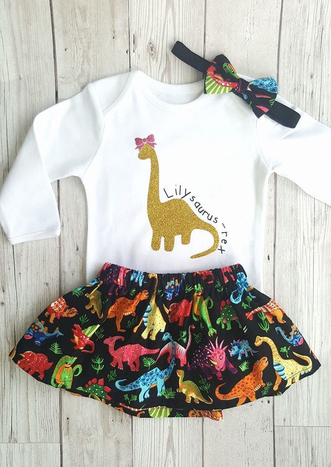 Dinosaur T-shirt for Girls, Personalised Dinosaur Bodysuit, Romper, g…