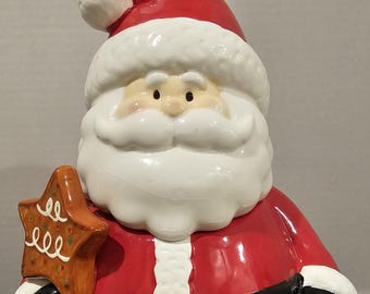 Hermoso tarro de cerámica para galletas navideñas de Papá Noel - Almacenamiento de cocina