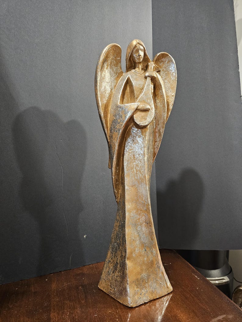 Goldwashed Set of Two Large Angels With Wings and Instruments Made of ...