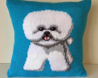 Knitting Pattern PDF Download - Bichon Frise Pet Portrait Pillow Cushion Cover