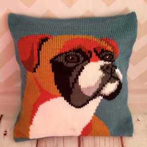 Knitting Pattern PDF Download - Will the Boxer Pet Portrait Pillow Cushion Cover