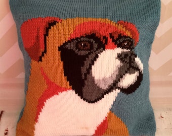 Knitting Pattern PDF Download - Will the Boxer Pet Portrait Pillow Cushion Cover