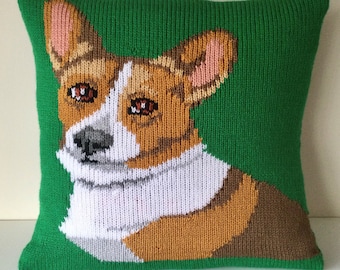 Knitting Pattern PDF Download - Welsh Corgi Pet Portrait Pillow Cushion Cover