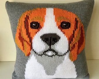 Knitting Pattern PDF Download - Beagle Pet Portrait Pillow Cushion Cover