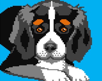 Knitting Pattern PDF Download - Black and White Cavalier King Charles Spaniel Pet Portrait Pillow Cushion Cover