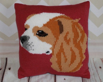 Knitting Pattern PDF Download - Blenheim Cavalier King Charles Spaniel Pet Portrait Pillow Cushion Cover