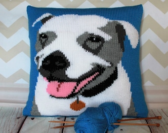 Knitting Pattern PDF Download - Staffie/Staffordshire Bull Terrier Pet Portrait Pillow Cushion Cover