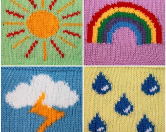 Knitting Pattern PDF Download - Weather Symbols Intarsia Charts