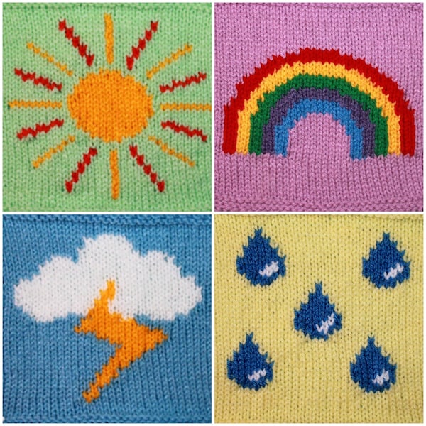 Modèle de tricot à télécharger au format PDF - Symboles météo en intarsia