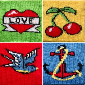Knitting Pattern PDF Download - &#39;Sailor Jerry&#39; Vintage Tattoo Intarsia Charts