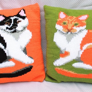 Knitting Pattern PDF Download Black & White Cat Pet Portrait Pillow Cushion Cover image 3