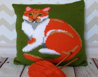 Patrón de punto Descargar PDF - Cubierta de cojín de almohada con retrato de mascota de gato blanco y jengibre