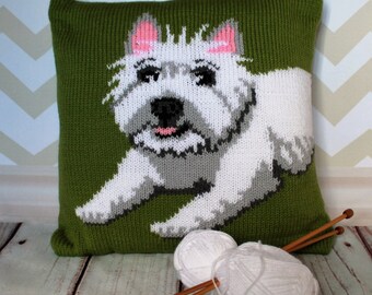 Knitting Pattern PDF Download - Westie/West Highland Terrier Pet Portrait Pillow Cushion Cover