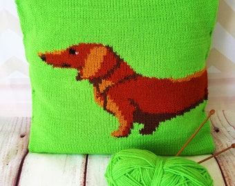 Knitting Pattern PDF Download - Dachshund/Sausage Dog Pet Portrait Pillow Cushion Cover