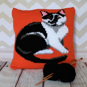 Knitting Pattern PDF Download Black & White Cat Pet Portrait Pillow Cushion Cover image 1