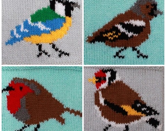Knitting Pattern PDF Download - Garden Birds Intarsia Charts