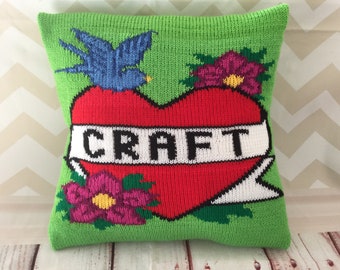 Knitting Pattern PDF Download - Craft Vintage Tattoo Pillow Cushion Cover