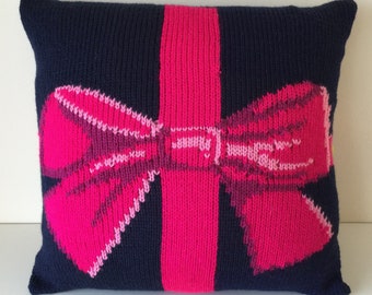 Knitting Pattern PDF Download - Big Bow Present Cushion Cover