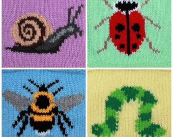 Knitting Pattern PDF Download - Garden Bugs Intarsia Charts