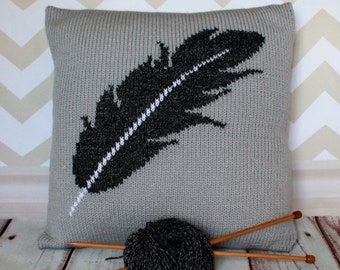 Beginner Knitting Pattern PDF Download - Feather Pattern/Motif Pillow Cushion Cover