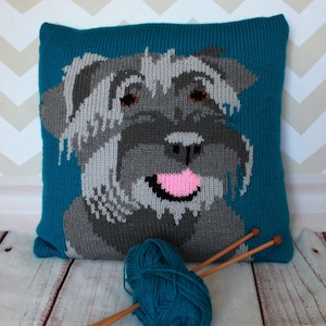 Knitting Pattern PDF Download - Miniature Schnauzer Pet Portrait Pillow Cushion Cover