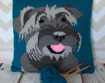 Knitting Pattern PDF Download - Miniature Schnauzer Pet Portrait Pillow Cushion Cover