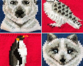 Knitting Pattern PDF Download - Winter Animals Scarf with Pockets