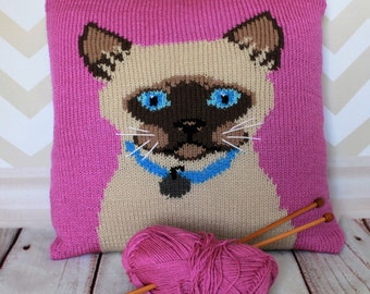 Patrón de punto Descargar PDF - Funda de cojín de almohada con retrato de mascota de gato siamés